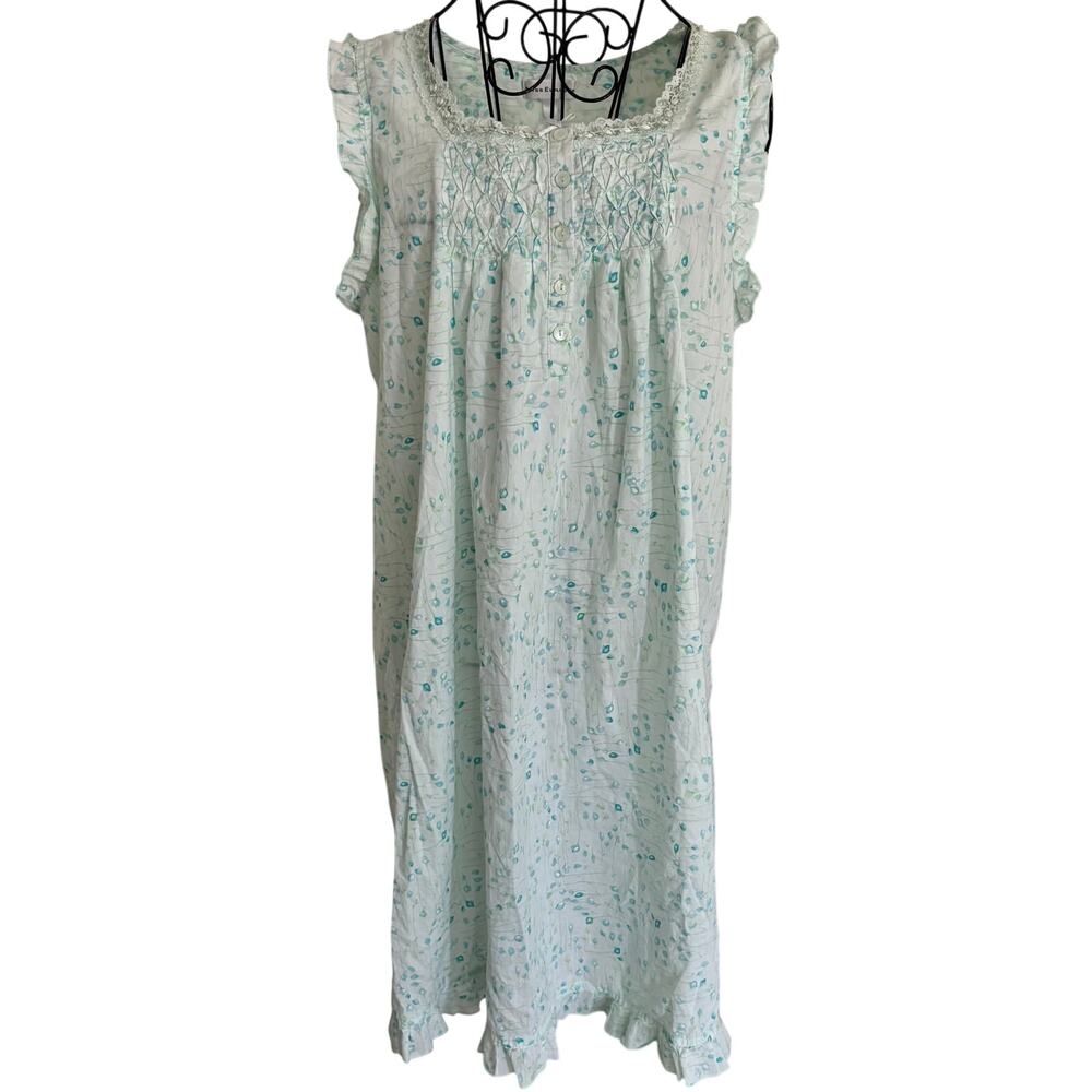 Miss Elaine Cottage Floral Smocked Ruffled Lace Nightgown Cotton Victorian Retro